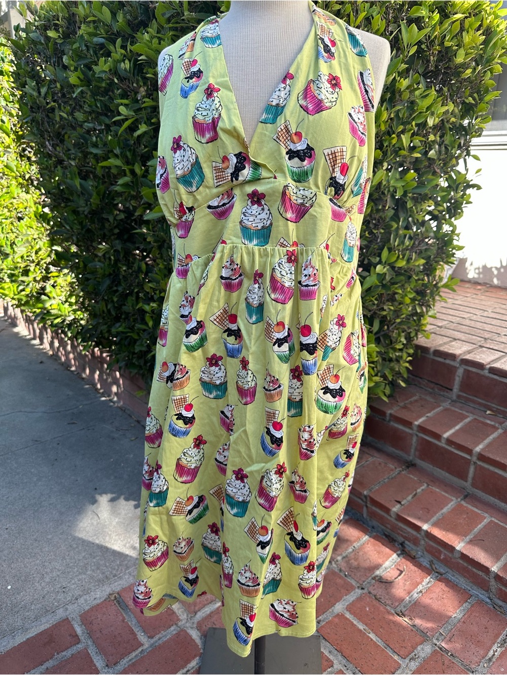 Cupcake Print Halter Midi Dress in Lime Green